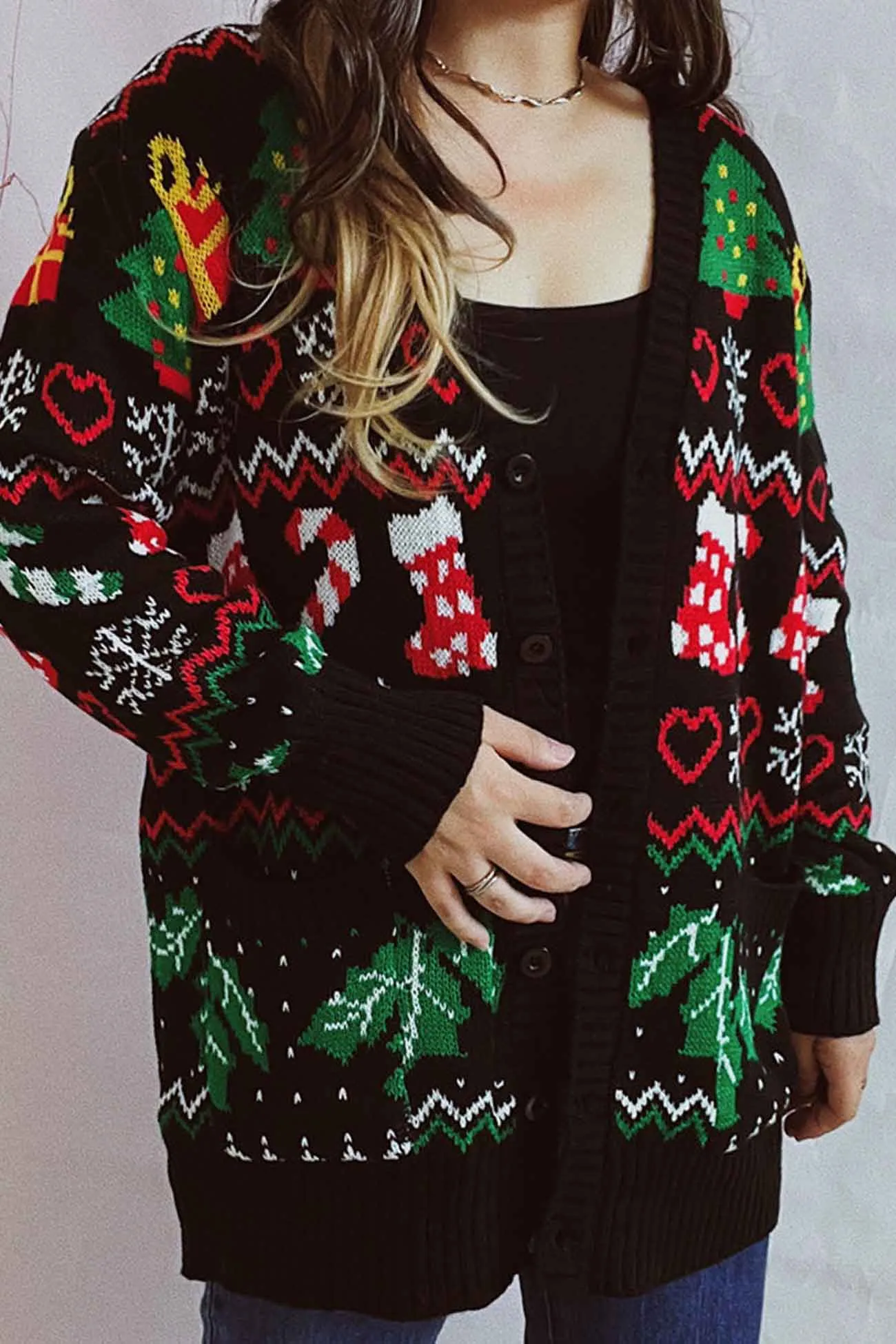 Christmas V Neck Jacquard Cardigan