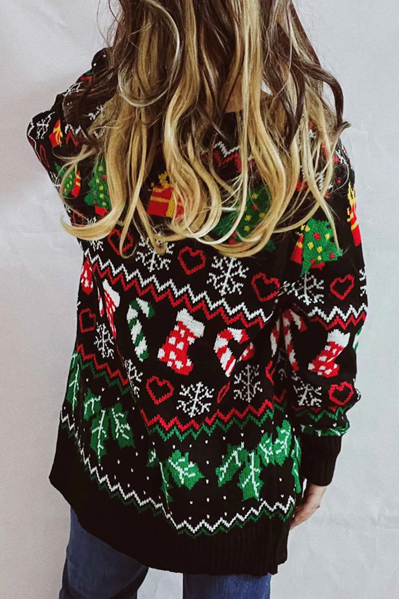 Christmas V Neck Jacquard Cardigan