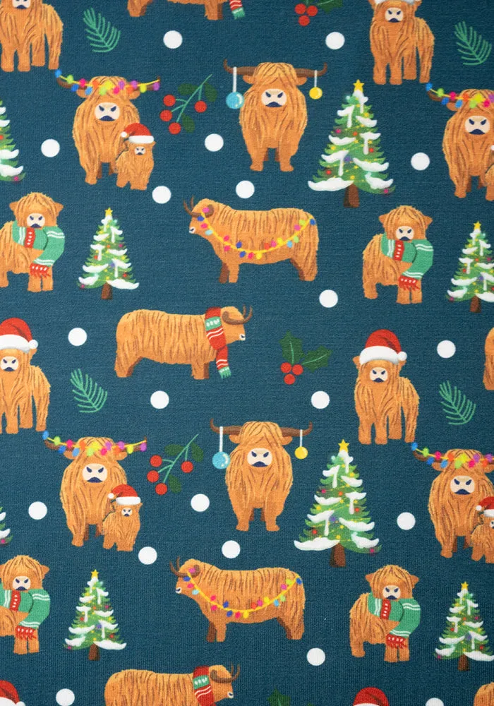 Cinnamon Christmas Cows Print Blouson Dress