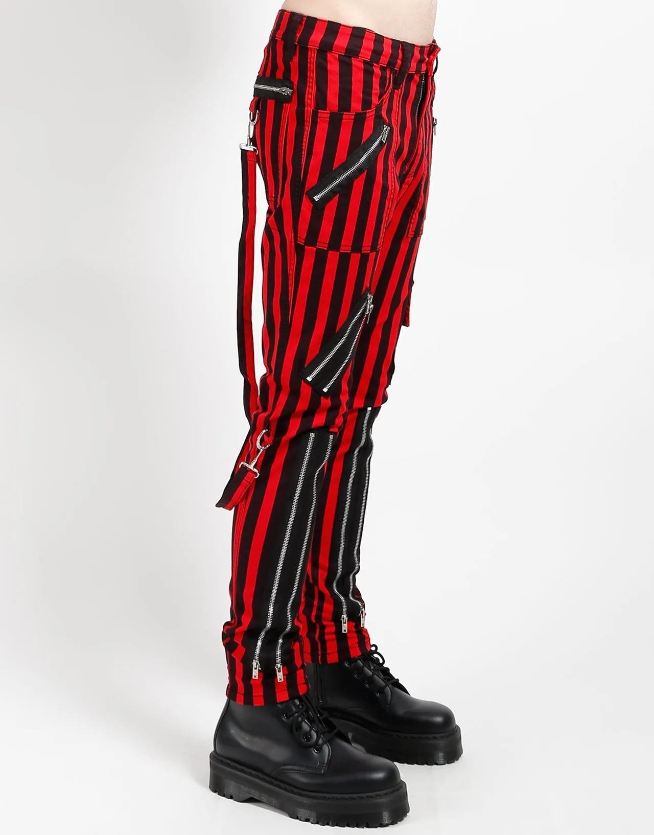 CLASSIC SLIM LEG BONDAGE PANT MEDIUM BLK RED STRIPE