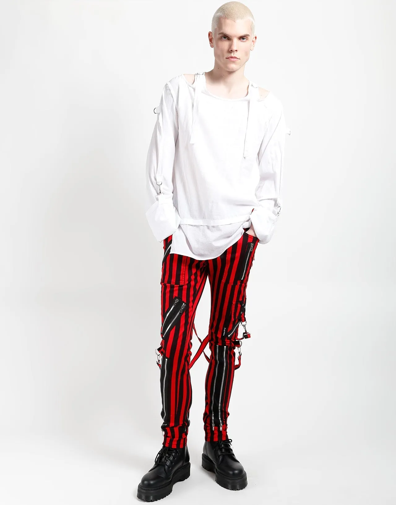 CLASSIC SLIM LEG BONDAGE PANT MEDIUM BLK RED STRIPE