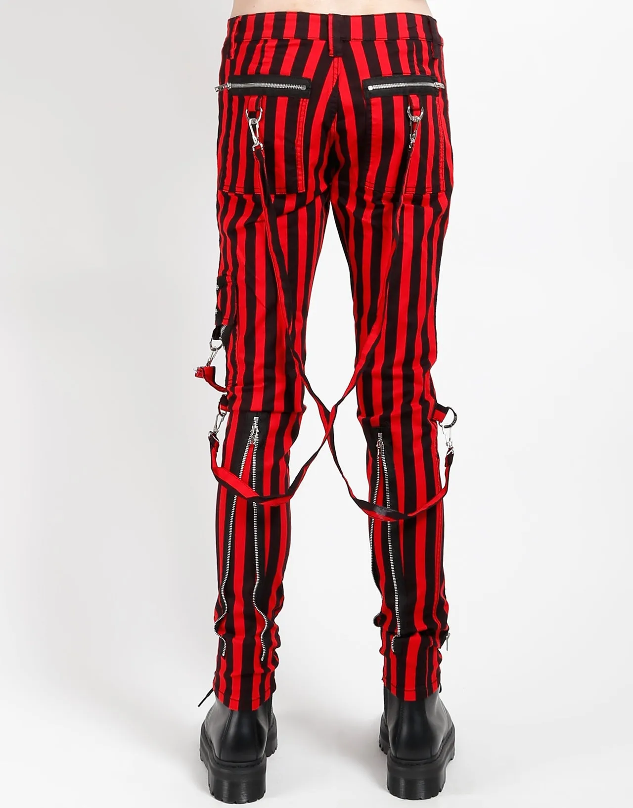 CLASSIC SLIM LEG BONDAGE PANT MEDIUM BLK RED STRIPE