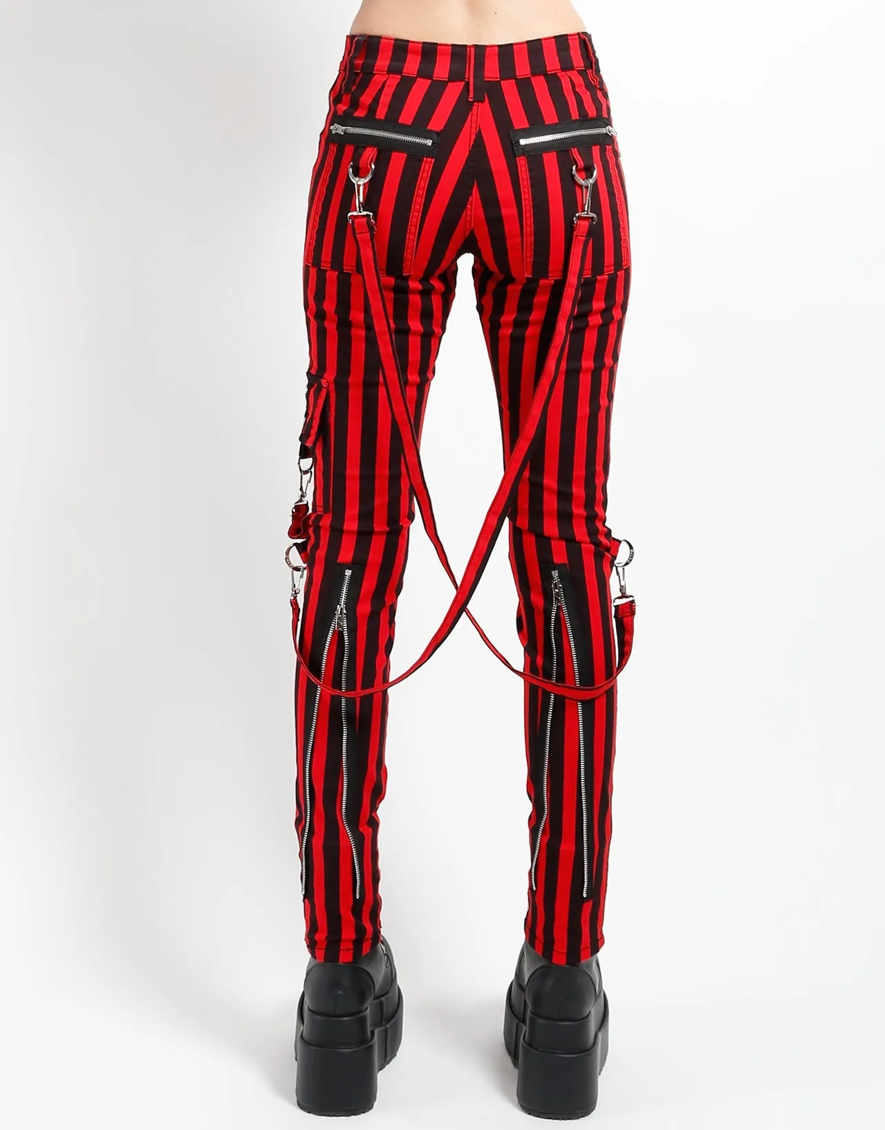 CLASSIC SLIM LEG BONDAGE PANT MEDIUM BLK RED STRIPE