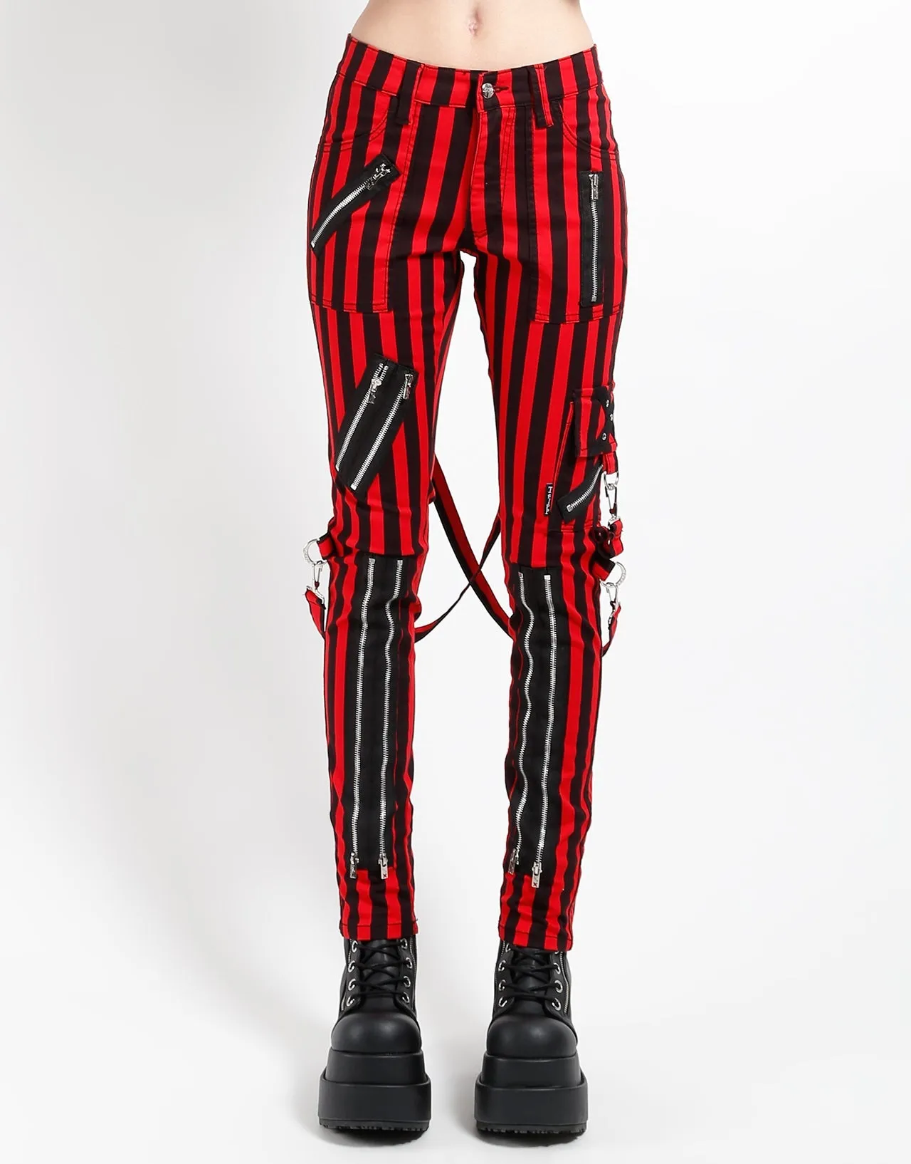 CLASSIC SLIM LEG BONDAGE PANT MEDIUM BLK RED STRIPE