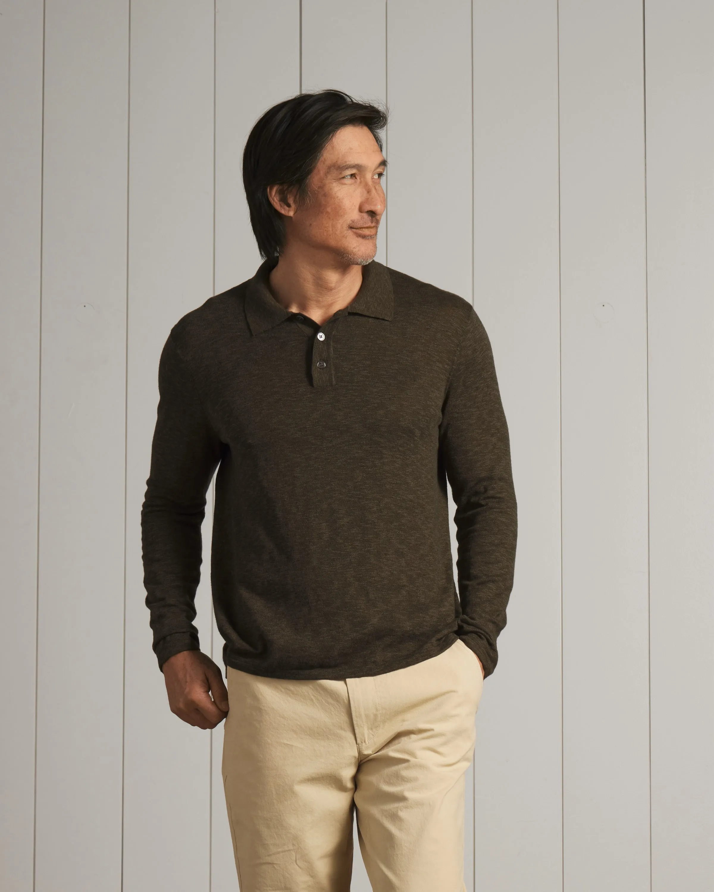 Cloud Cotton Sweater Long Sleeve Polo - Military Olive