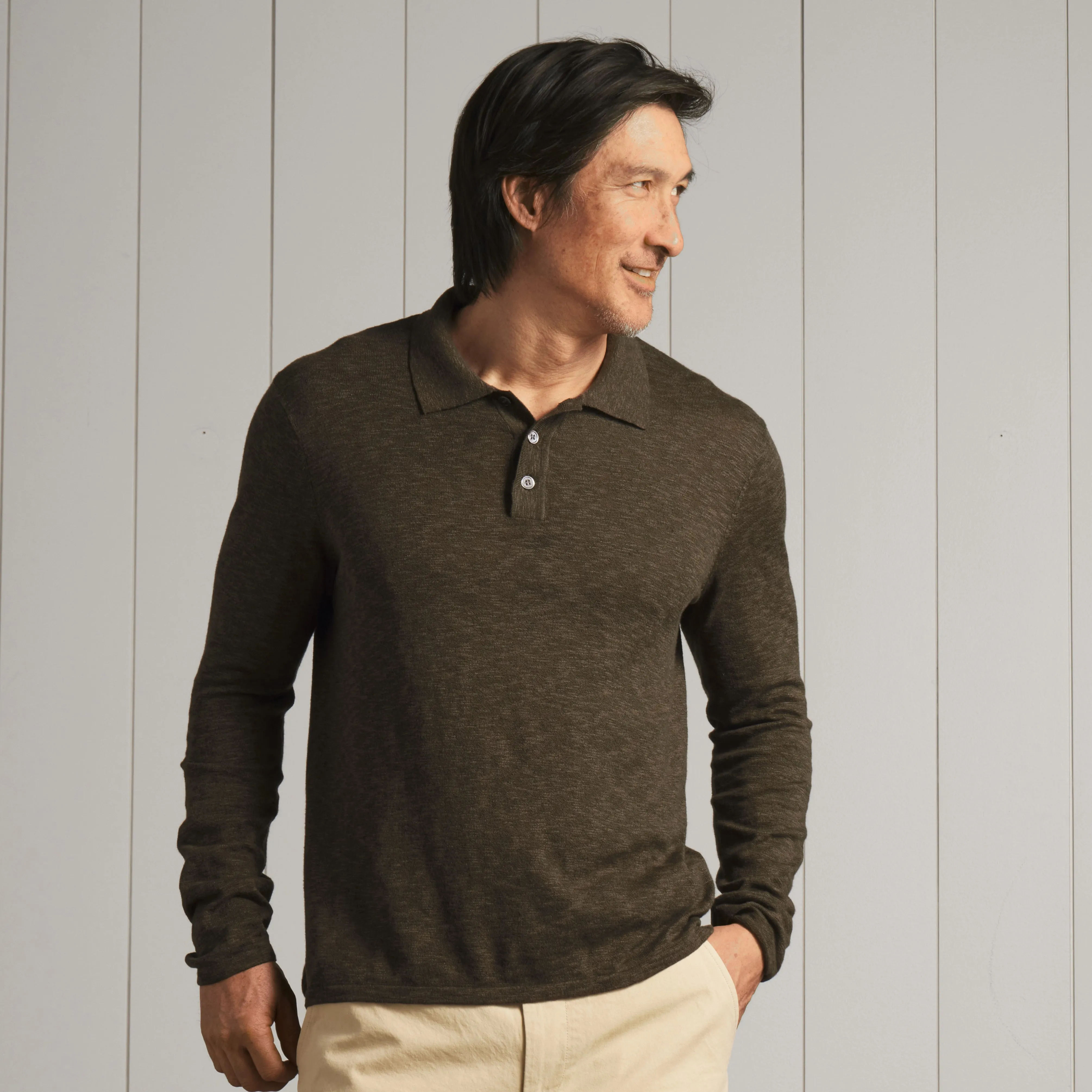 Cloud Cotton Sweater Long Sleeve Polo - Military Olive