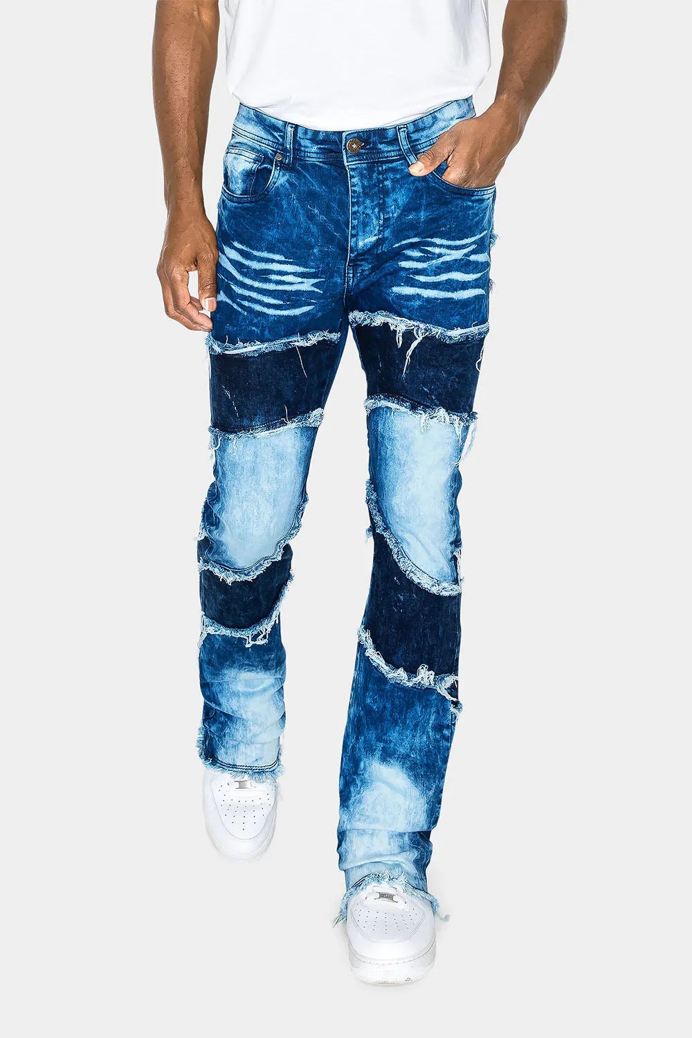 Color Block Wide Washed Denim Jeans