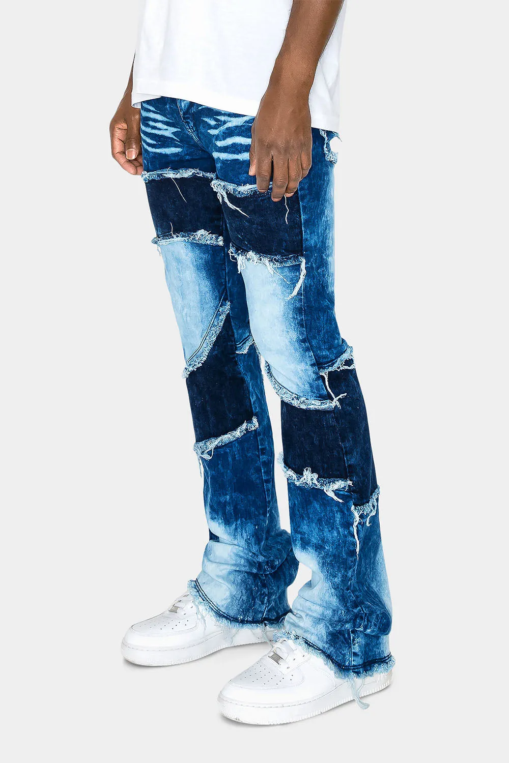 Color Block Wide Washed Denim Jeans