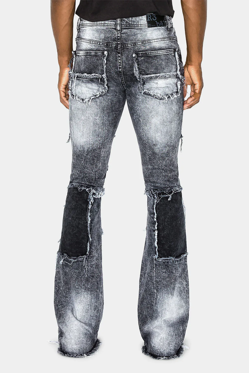 Color Block Wide Washed Denim Jeans