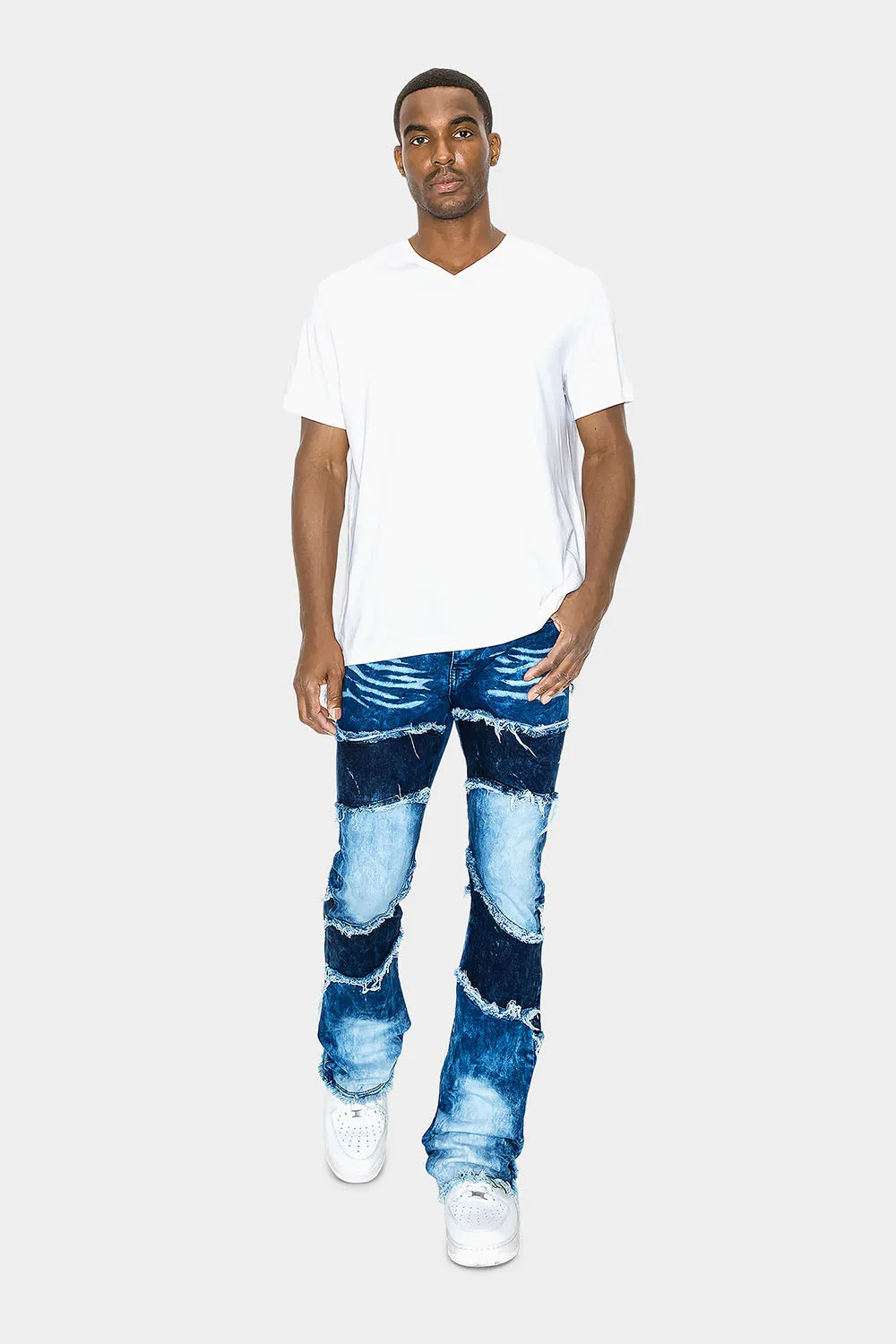 Color Block Wide Washed Denim Jeans