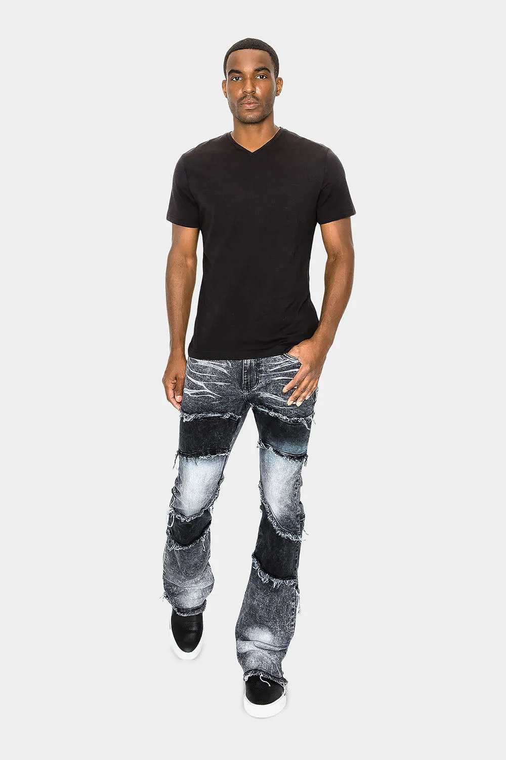 Color Block Wide Washed Denim Jeans