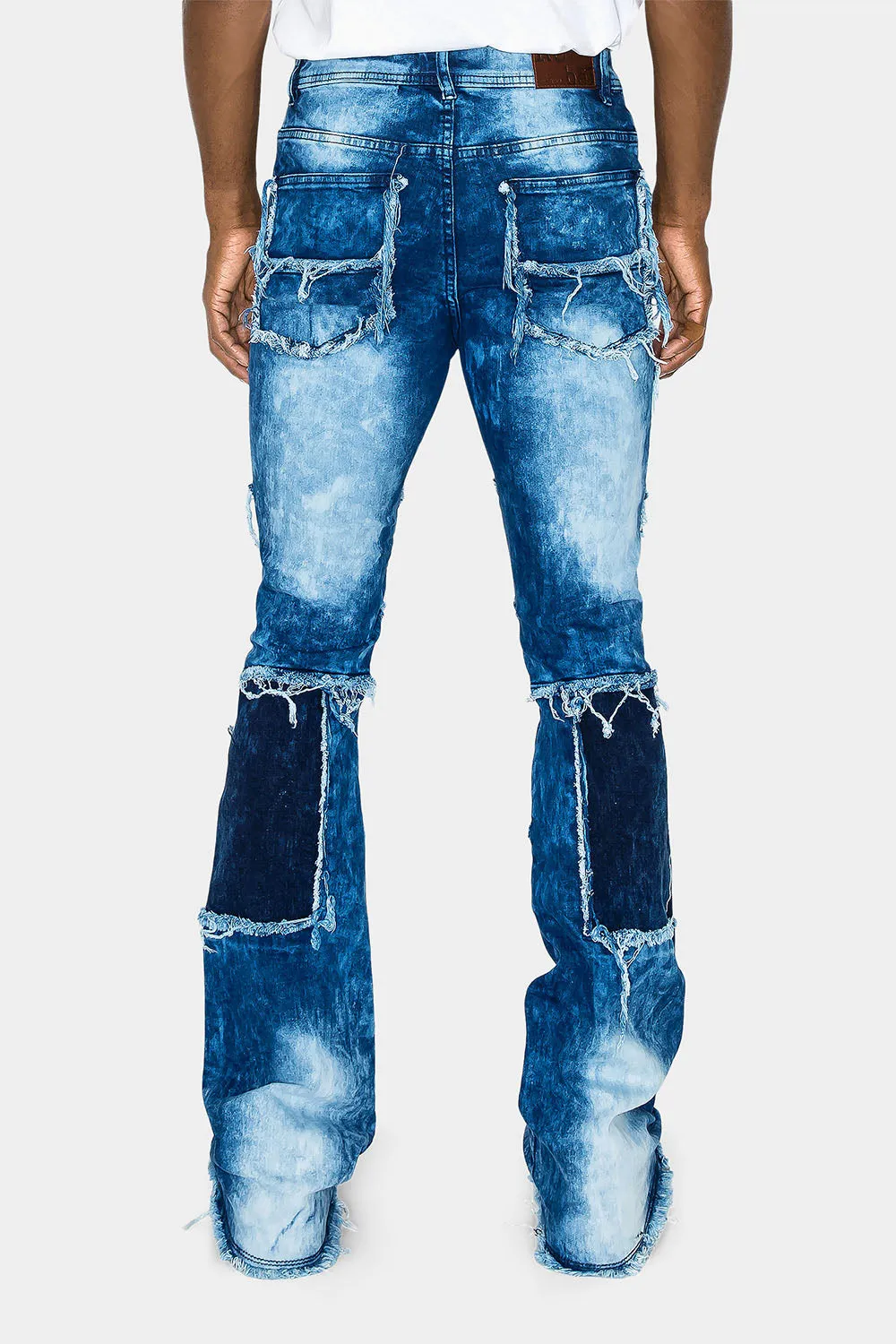 Color Block Wide Washed Denim Jeans