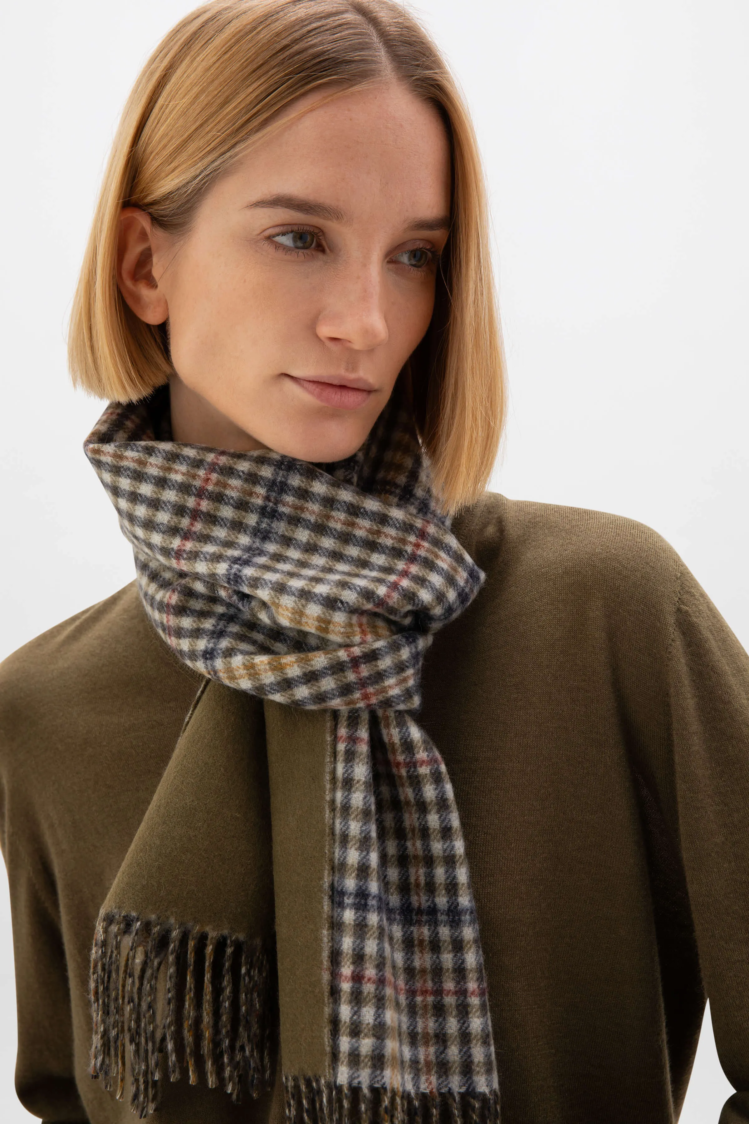 Contrast Check Cashmere Scarf