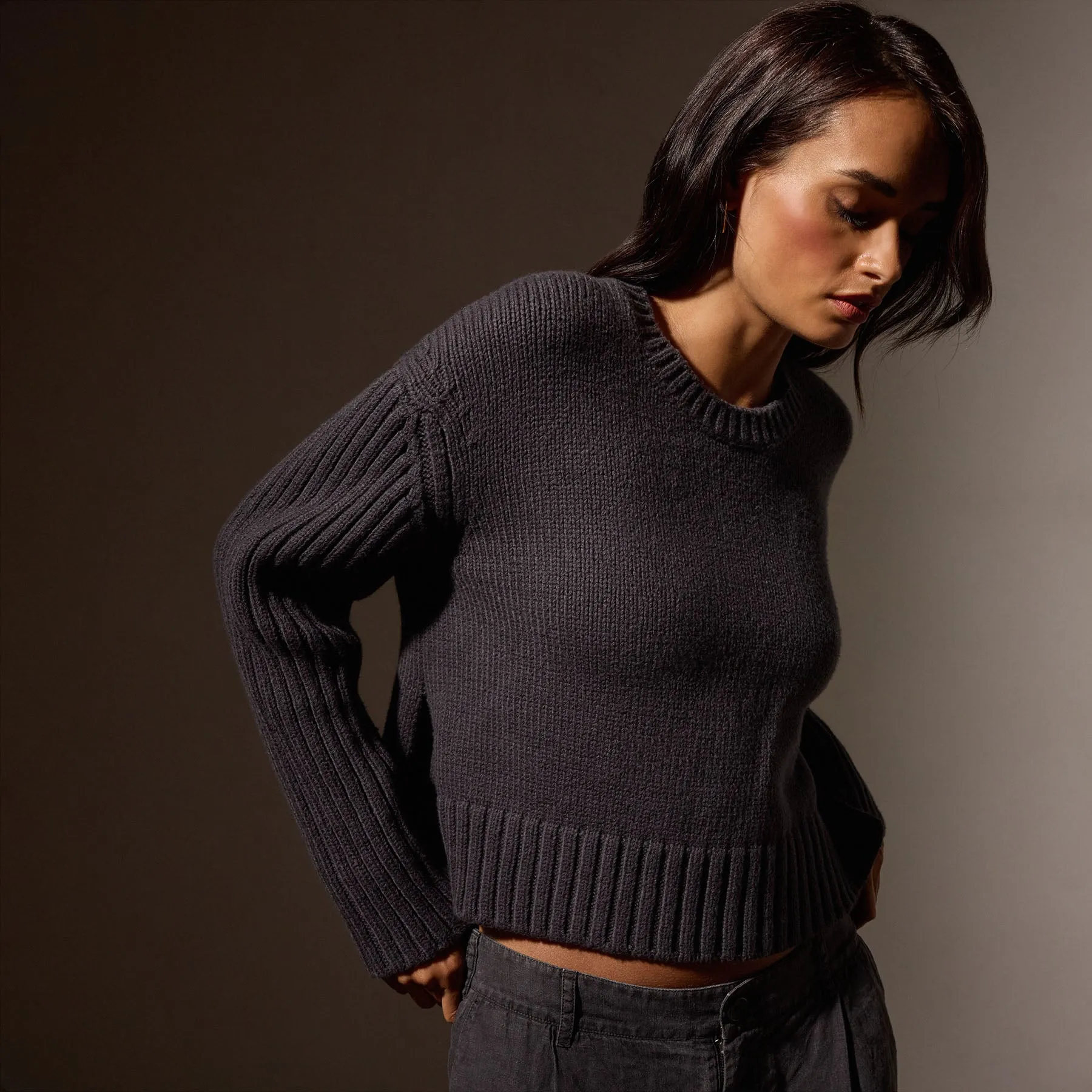 Cotton Knit Crew Neck Sweater - Magma