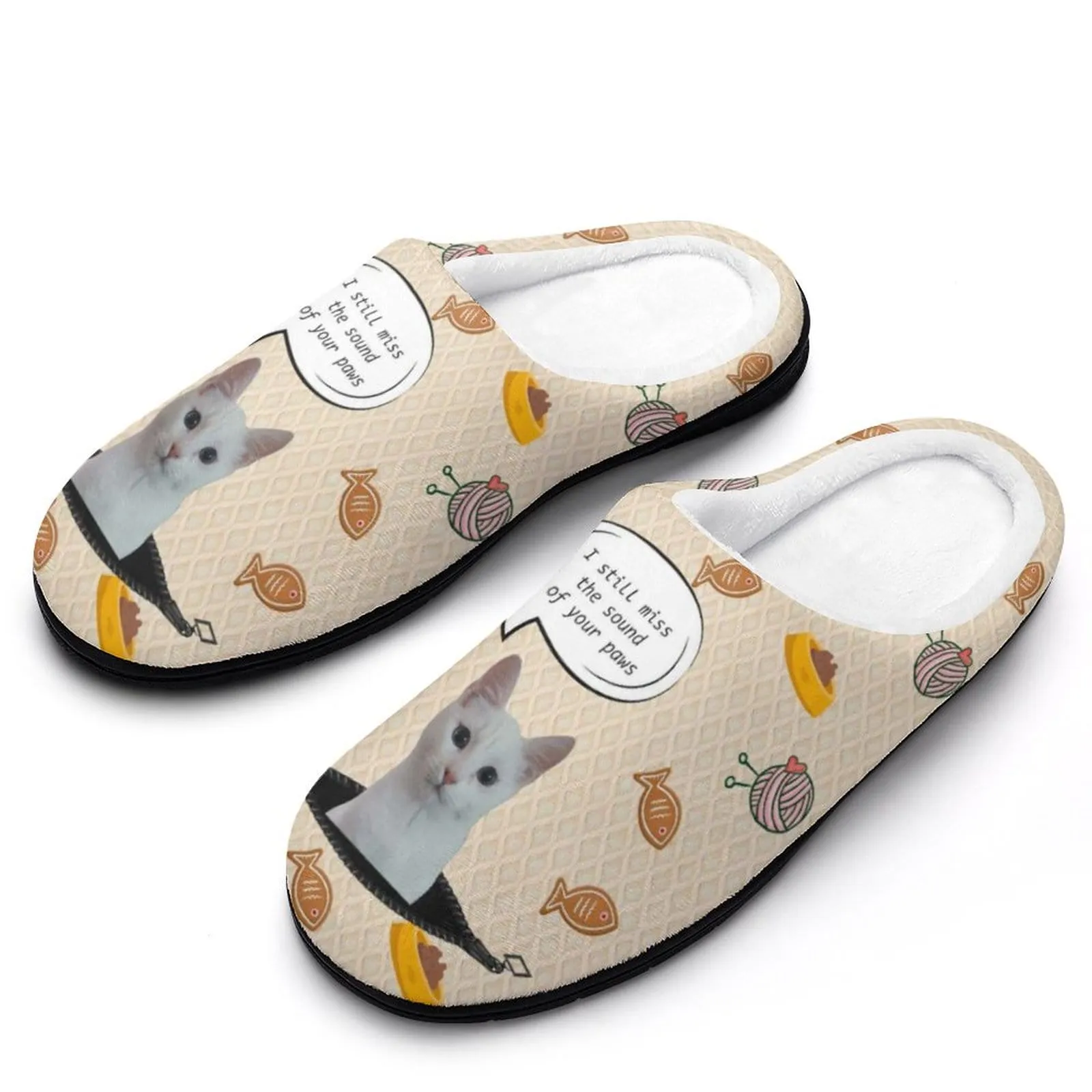 Custom Cat's Photo Miss Your Paws All Over Print Cotton Slippers For Men Women