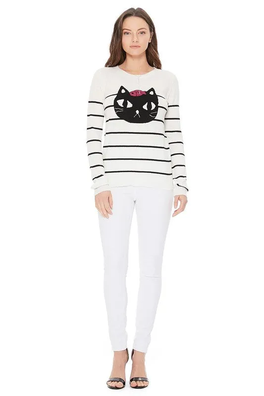 Cute Cat Face Jacquard Sweater Pull Over