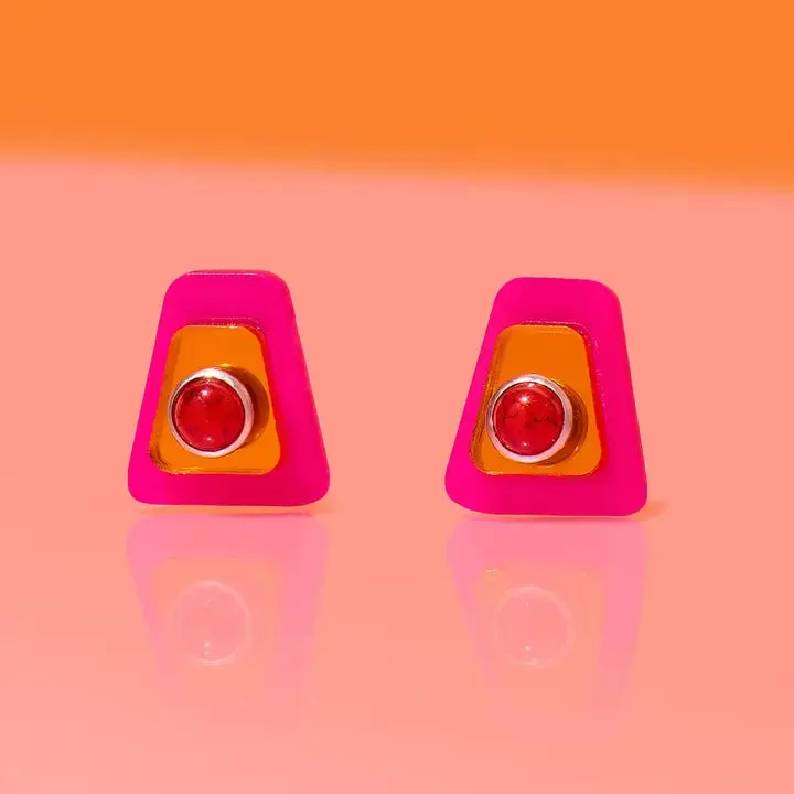 Deco Stud Earrings | Pink/Copper