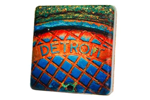 Detroit Manhole Steam Porcelain Tile Coaster