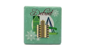 Detroit Winter Illustration Porcelain Tile Coaster