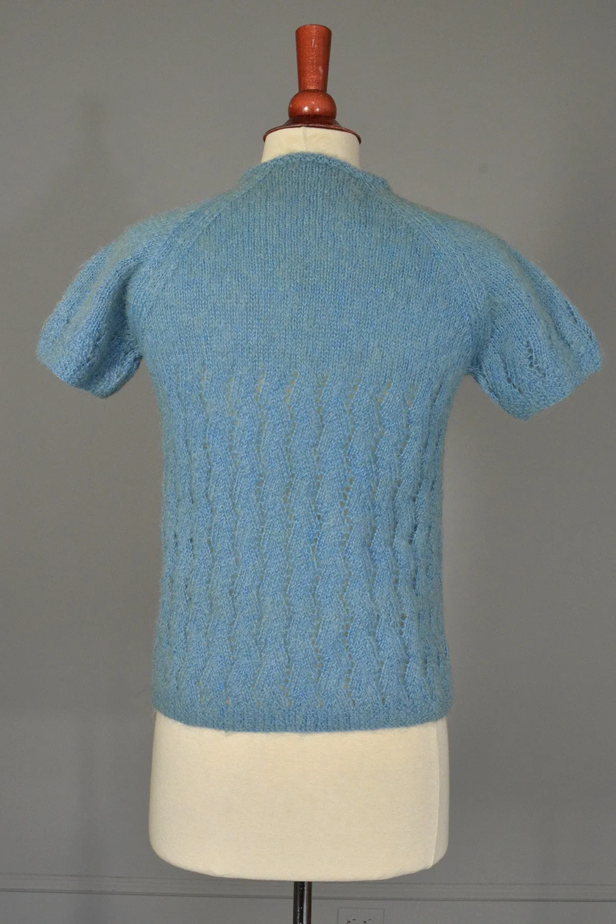 Dusty Blue Fuzzy Daisy Buttons Sweater