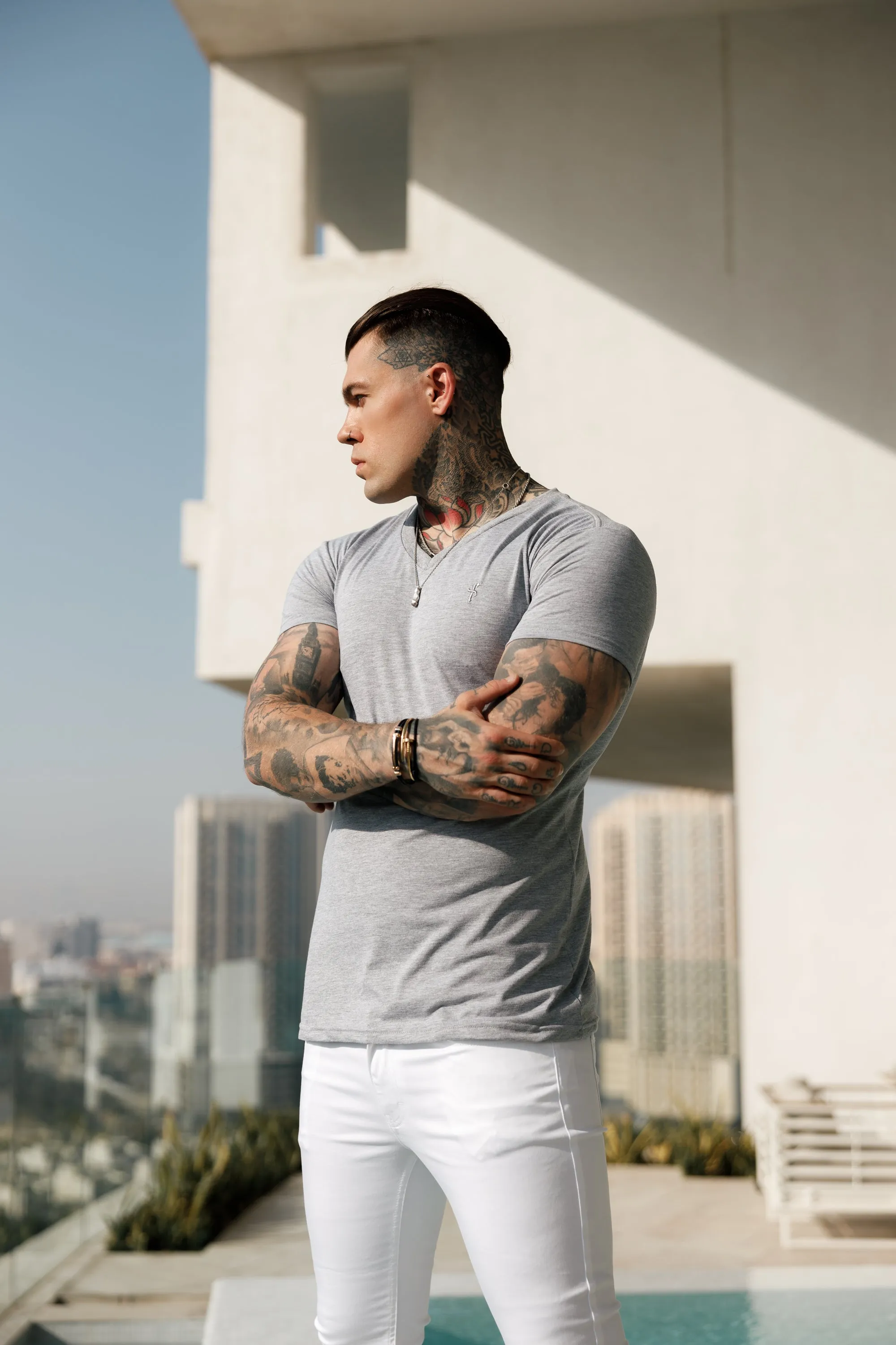 Father Sons Classic Light Grey V Neck - FSH372