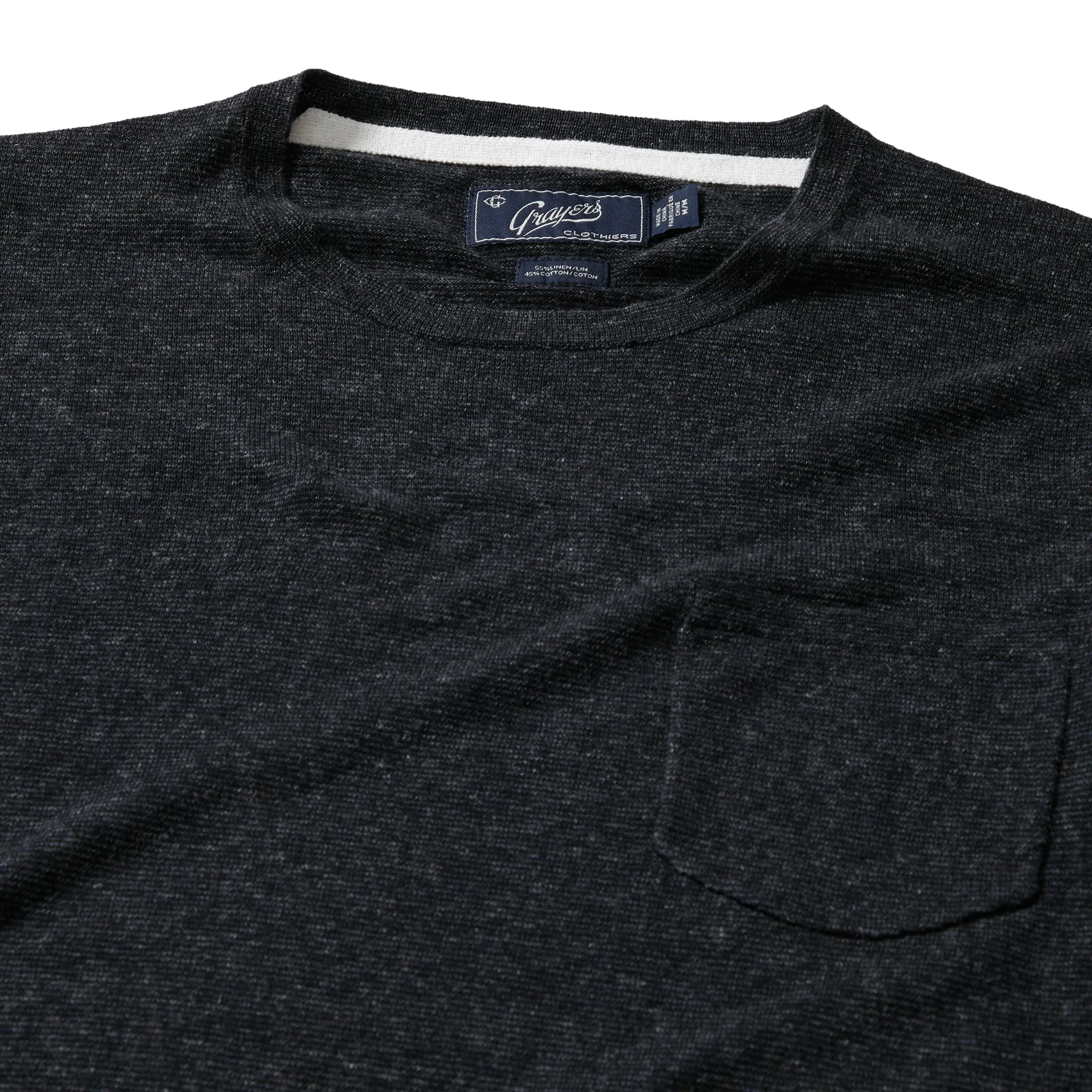 Featherweight Linen Cotton Sweater Tee - Black Charcoal Feeder Stripe