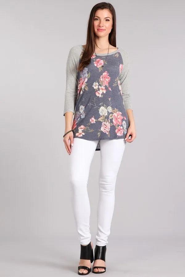 Floral Striped Baseball Tee