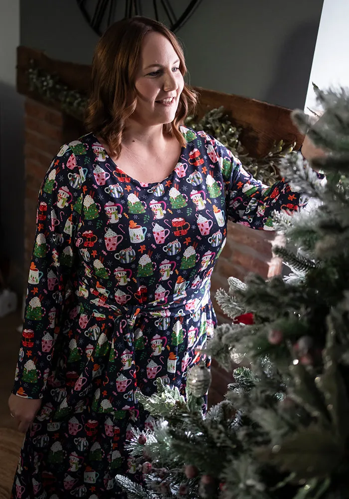 Ginger Christmas Mugs Print Midi Dress