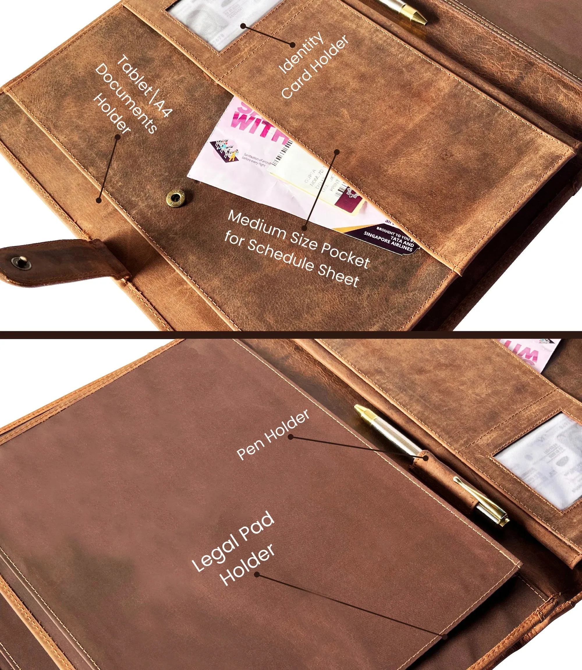 Handmade Business Leather Portfolio (Hunter)