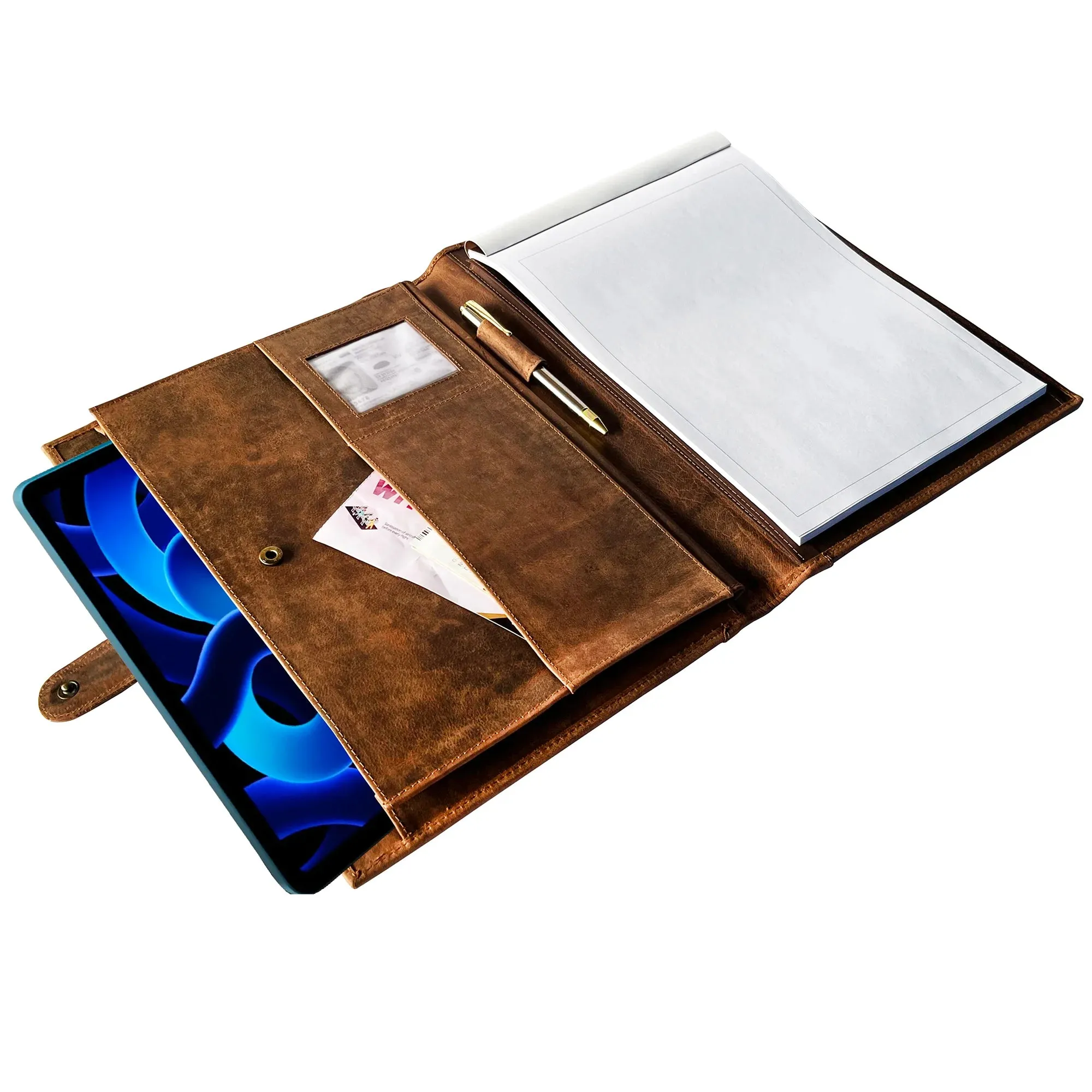 Handmade Business Leather Portfolio (Hunter)