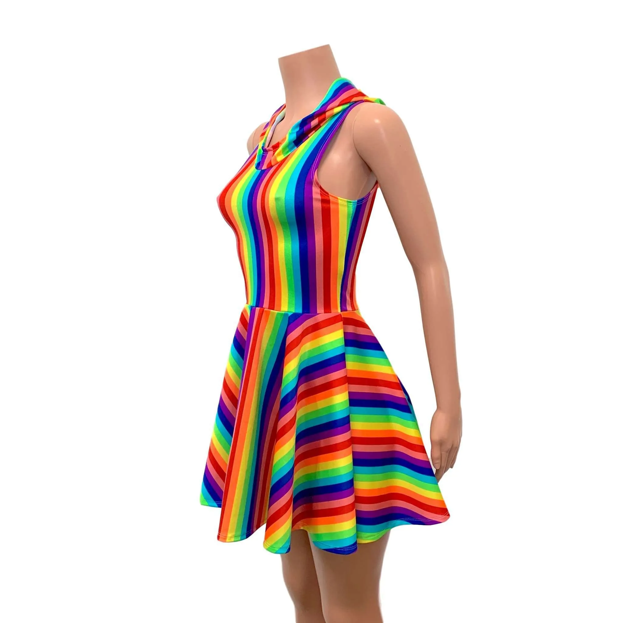 Hooded Rainbow Skater Dress - Pride Fit n Flare Dress