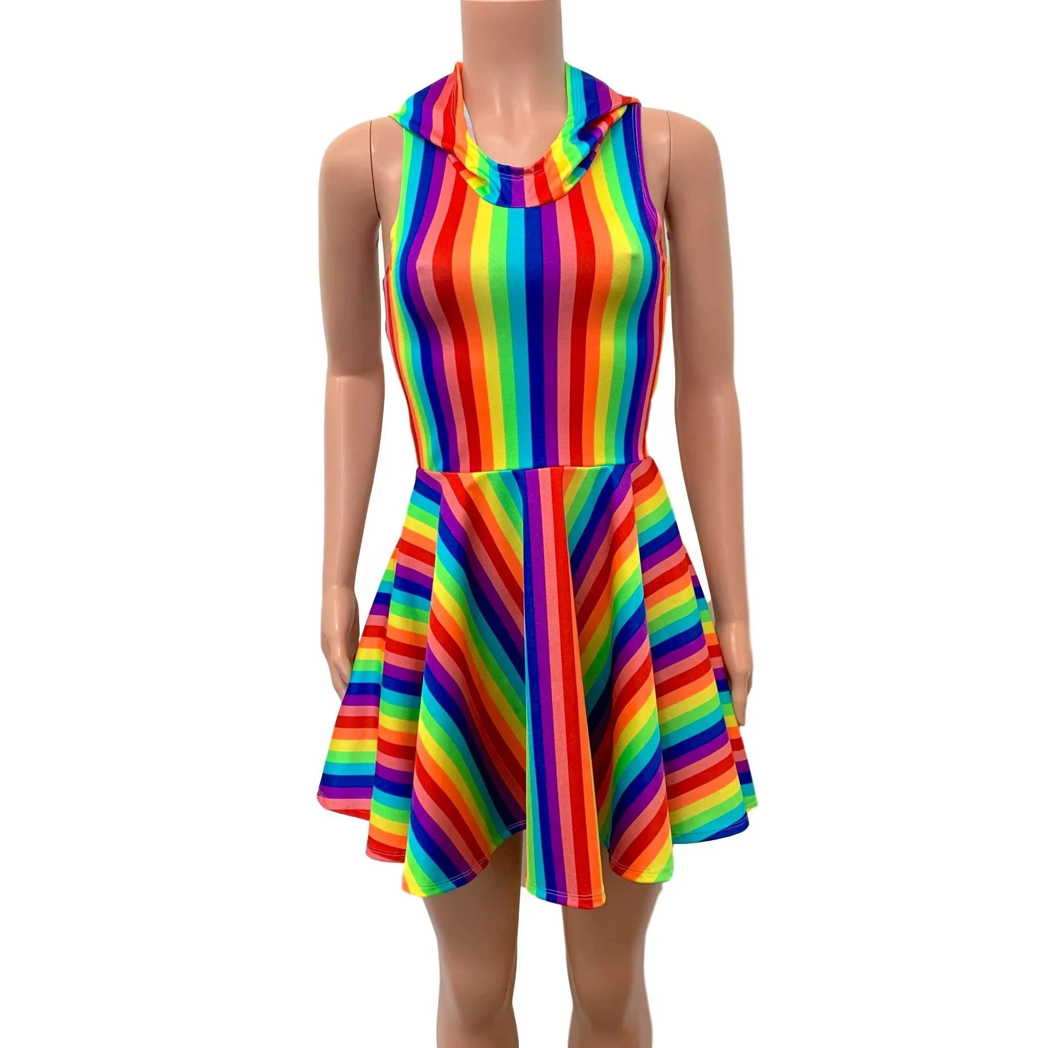 Hooded Rainbow Skater Dress - Pride Fit n Flare Dress