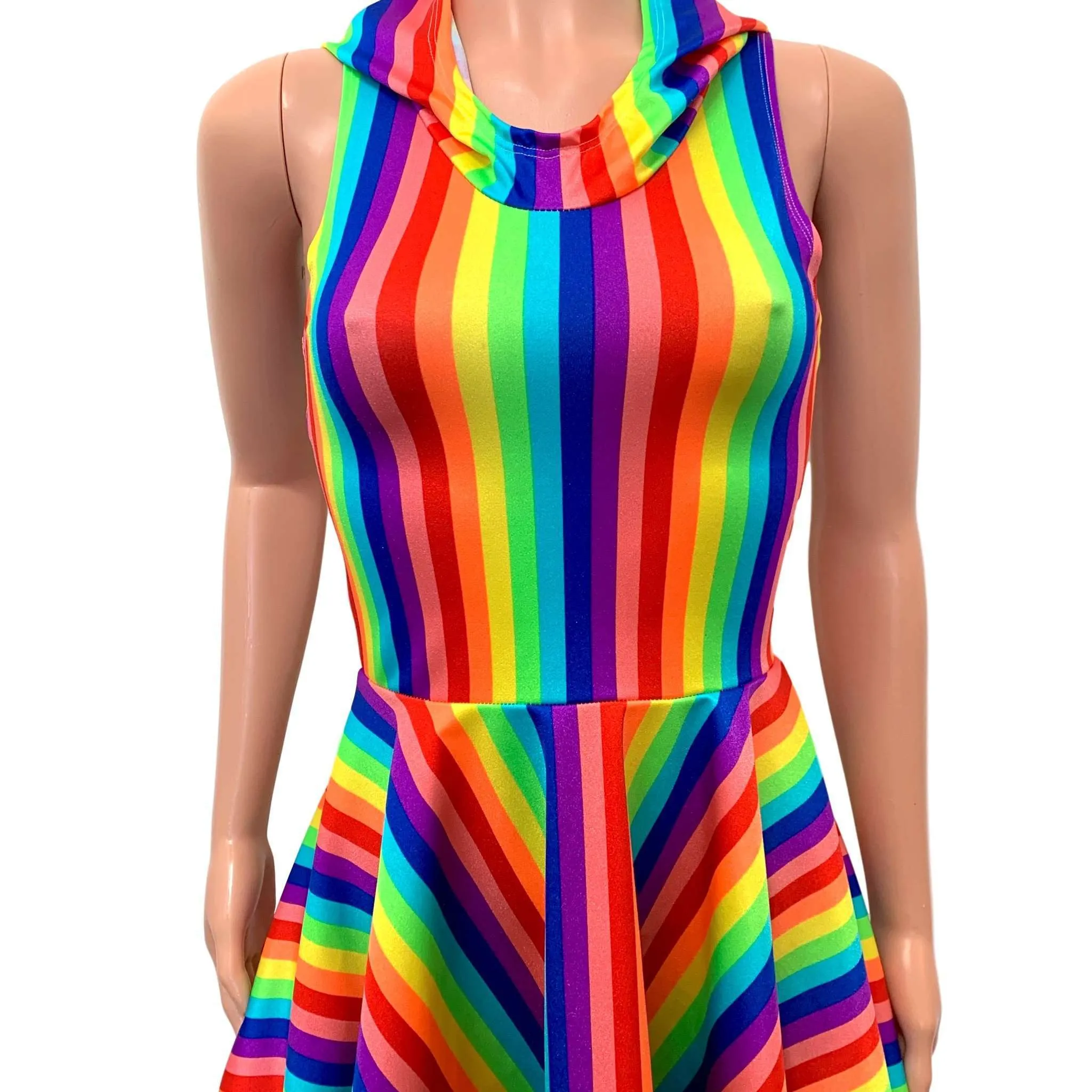 Hooded Rainbow Skater Dress - Pride Fit n Flare Dress