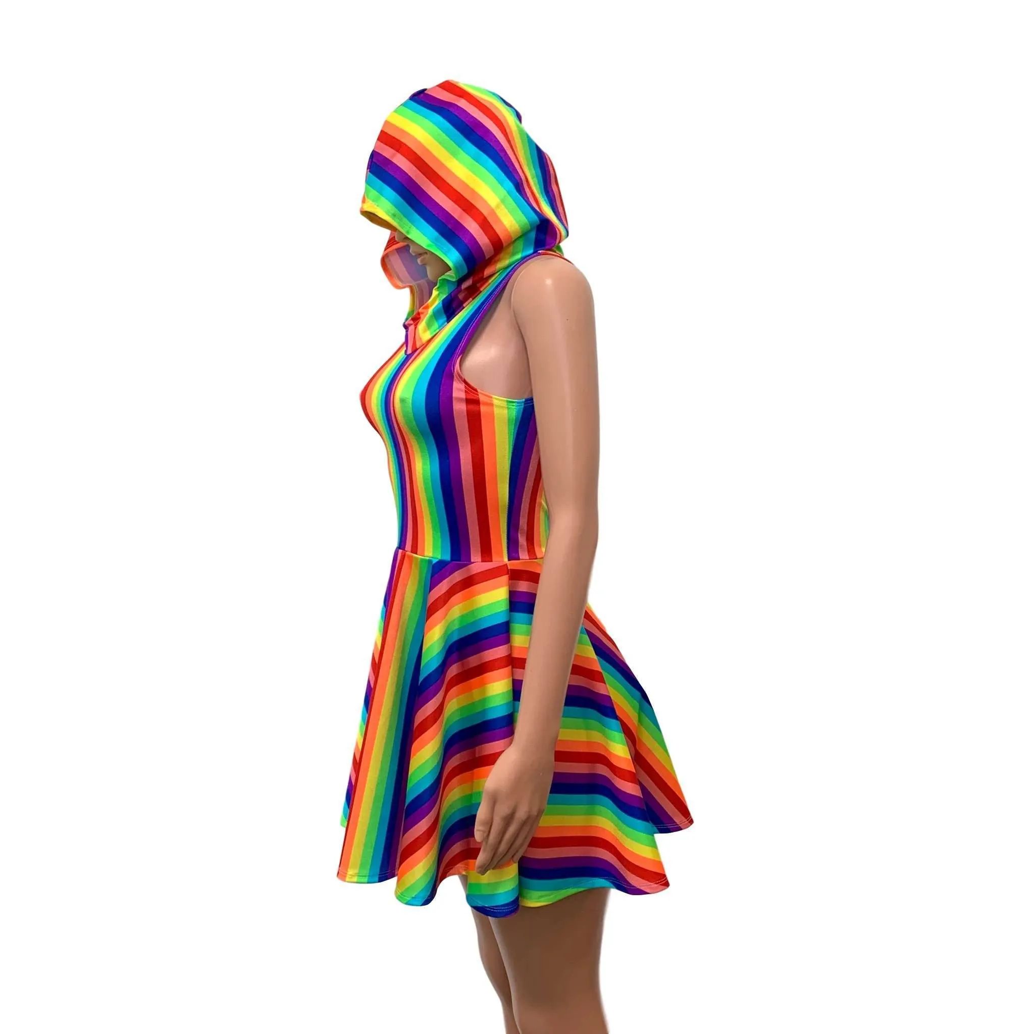 Hooded Rainbow Skater Dress - Pride Fit n Flare Dress