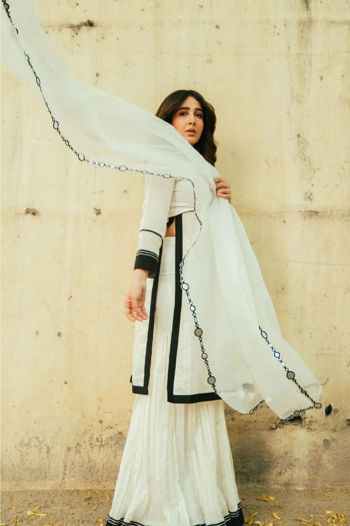 Ivory Striped Tissue Gharara Set