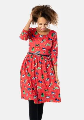 Jingles Christmas Cats Print Dress