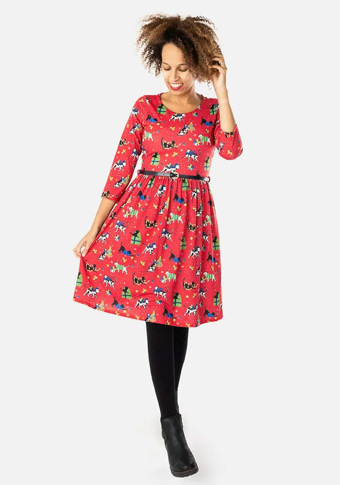 Jingles Christmas Cats Print Dress