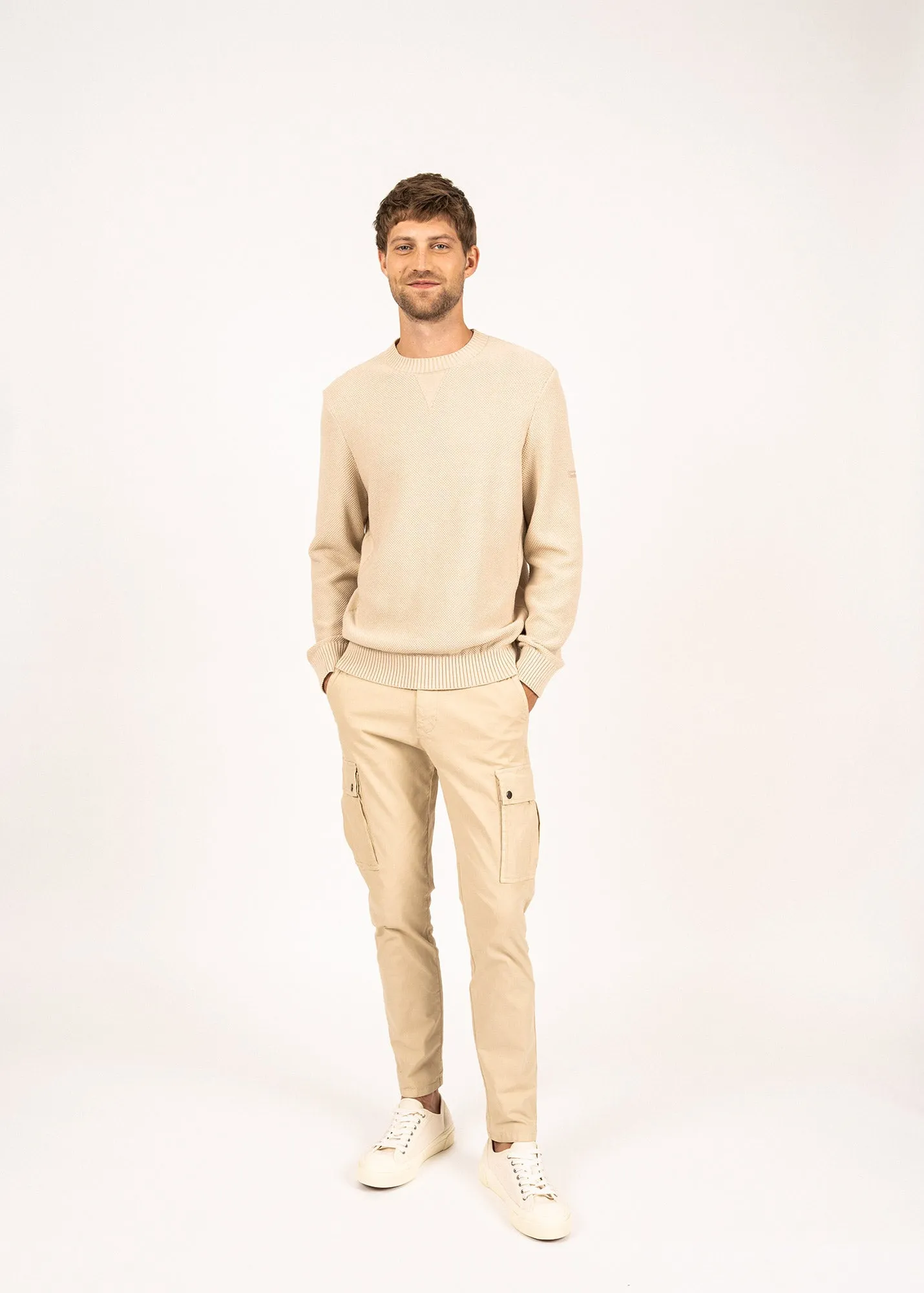 JOBOURG - Cotton Sweater in Moss Stitch for Men (OATMEAL)