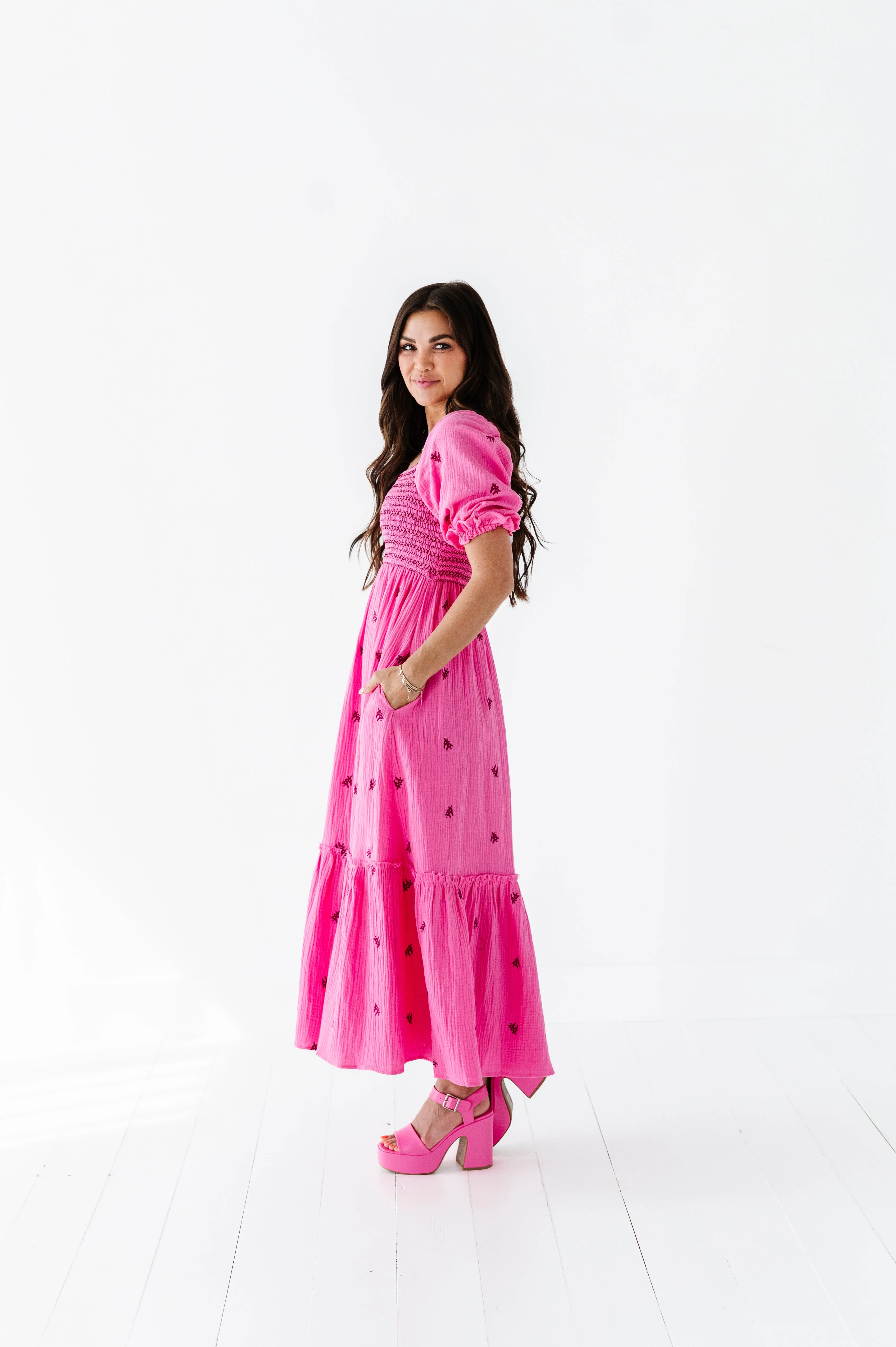 Kemry Embroidered Dress in Pink