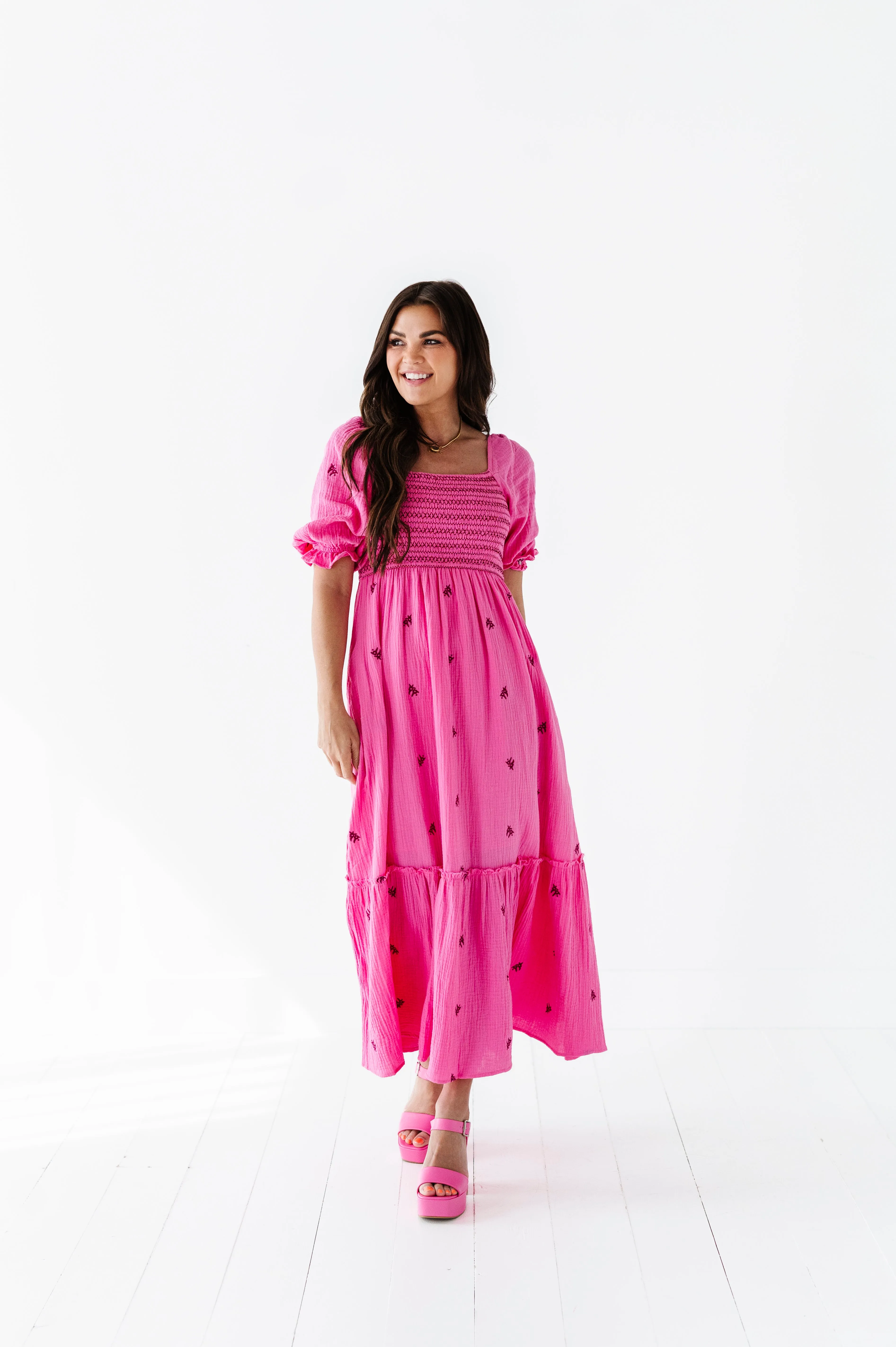 Kemry Embroidered Dress in Pink