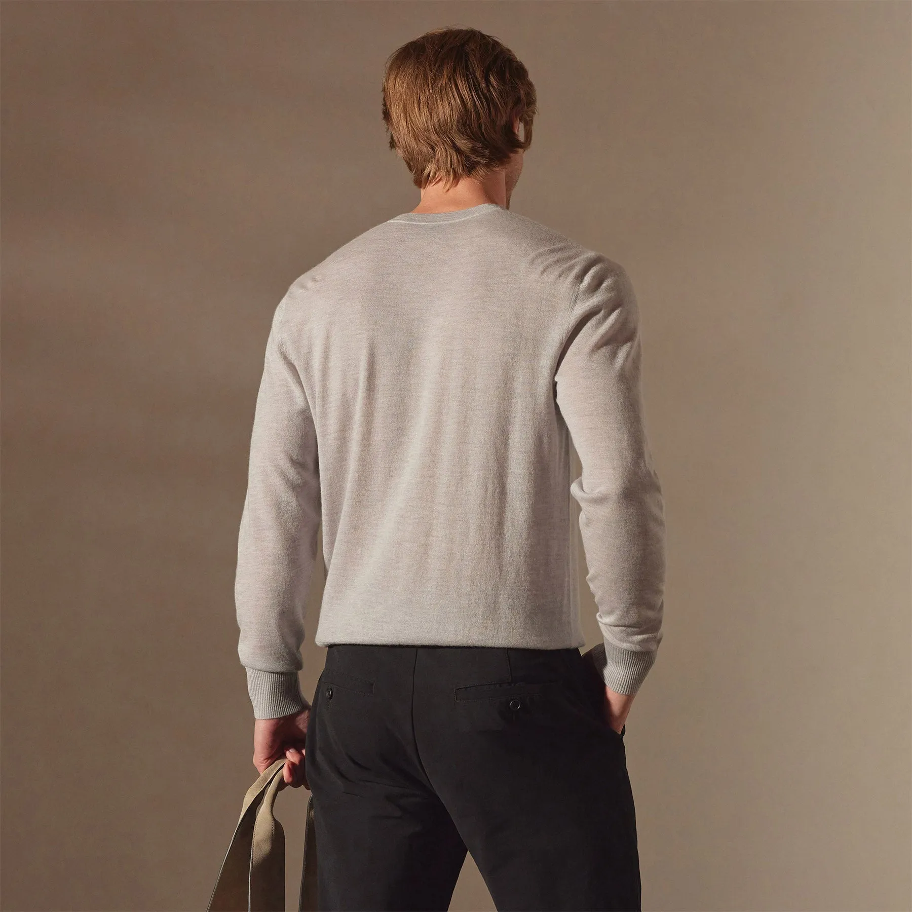 Lightweight Fine Gauge Cashmere Crew - Stone