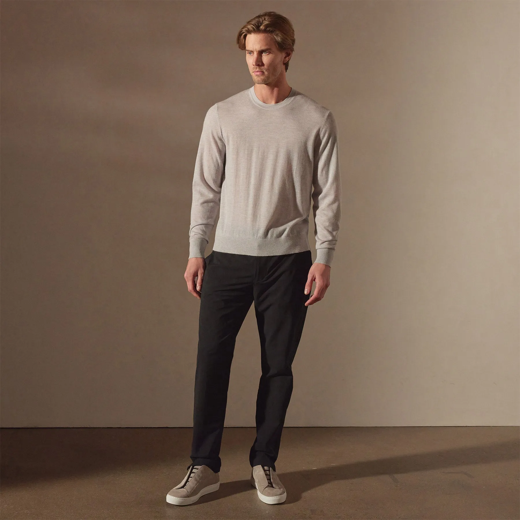 Lightweight Fine Gauge Cashmere Crew - Stone