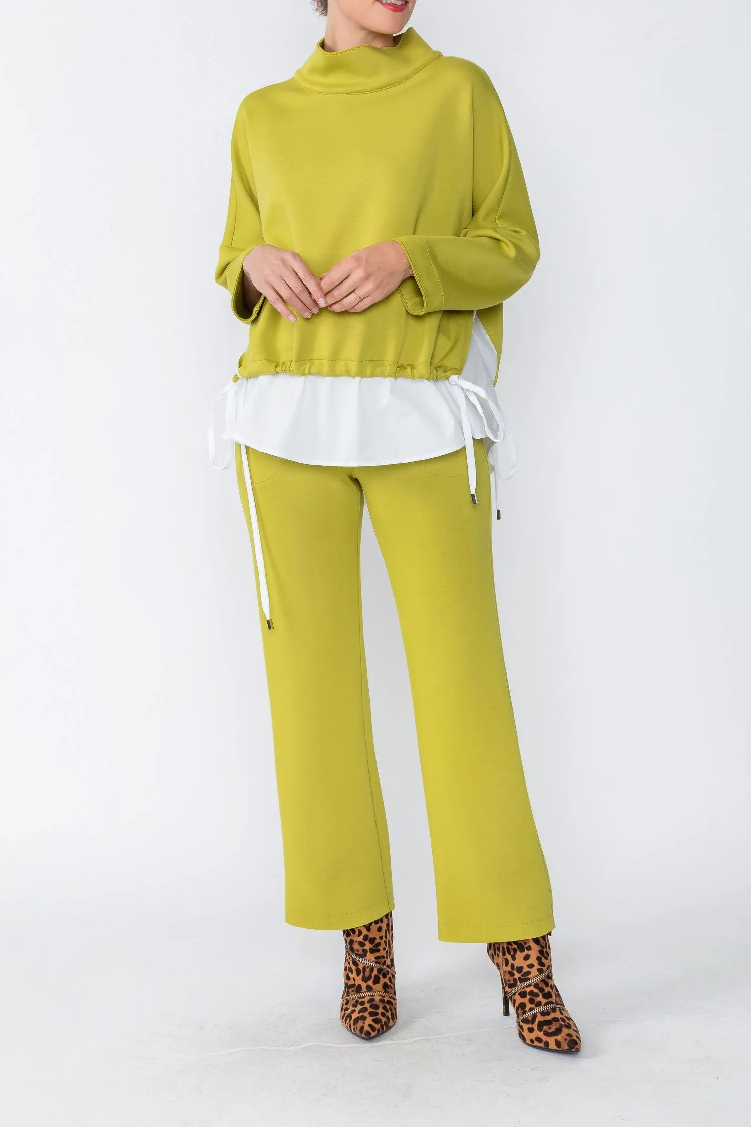 Lime High Stand Collar & Shirts Tail Layer Top