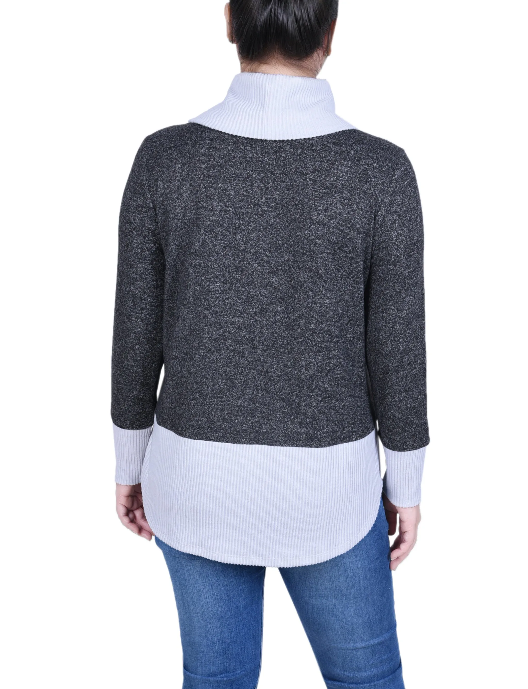 Long Sleeve Cowl Neck Colorblocked Top