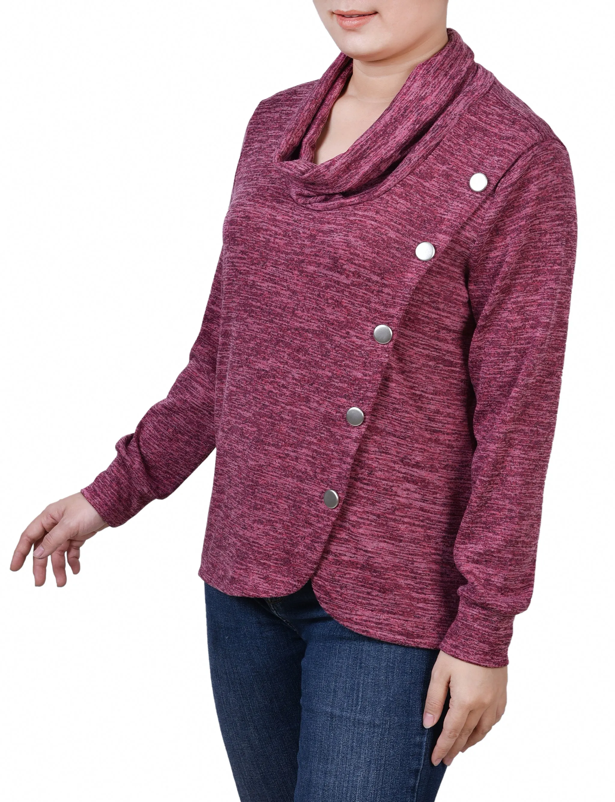 Long Sleeve Overlapping Cowl Neck Top