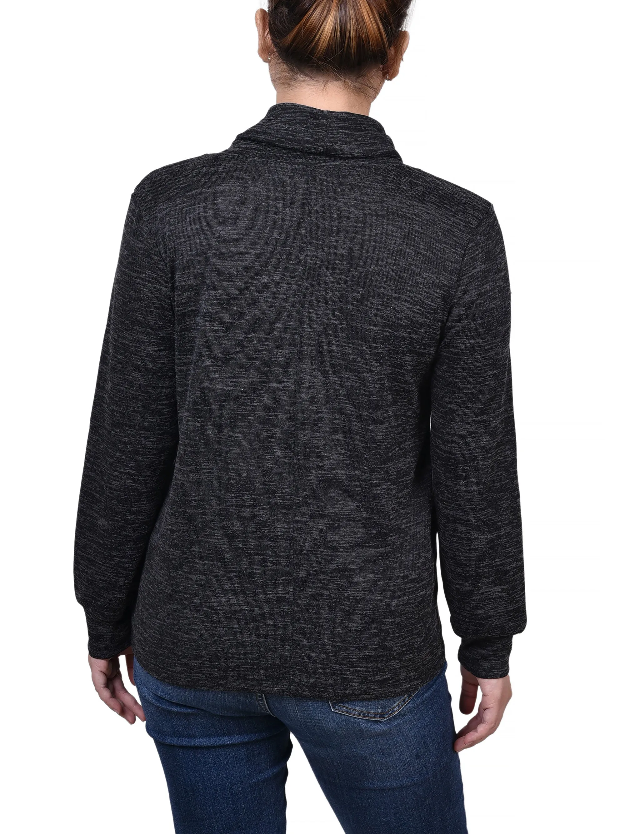 Long Sleeve Overlapping Cowl Neck Top