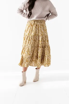 Meadow Tiered Midi Skirt in Mustard