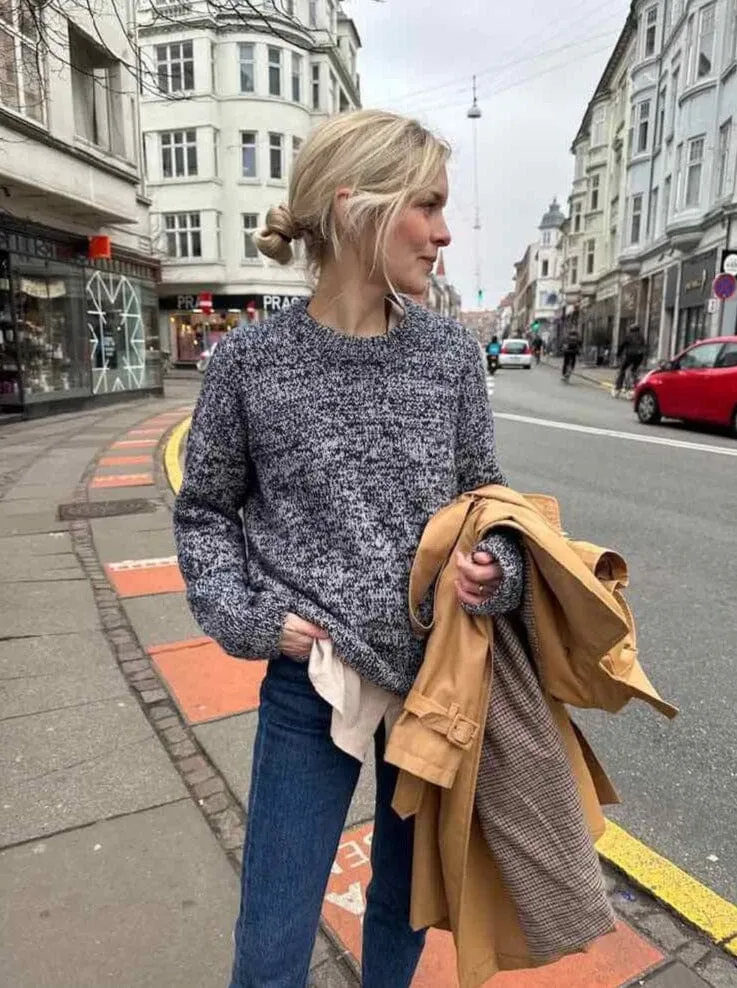 Melange sweater fra PetiteKnit, strikkeopskrift