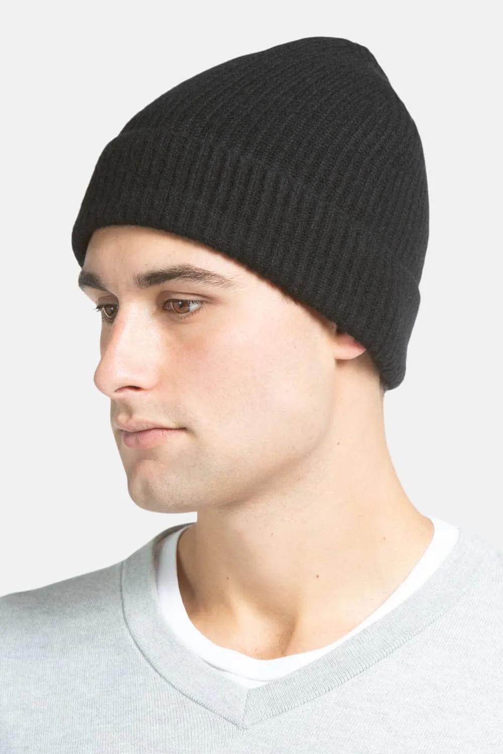 Men's 100% Pure Cashmere Ribbed Hat