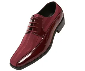 Men's Striped Satin and Matching Patent Upper Shoes Color Burgundy